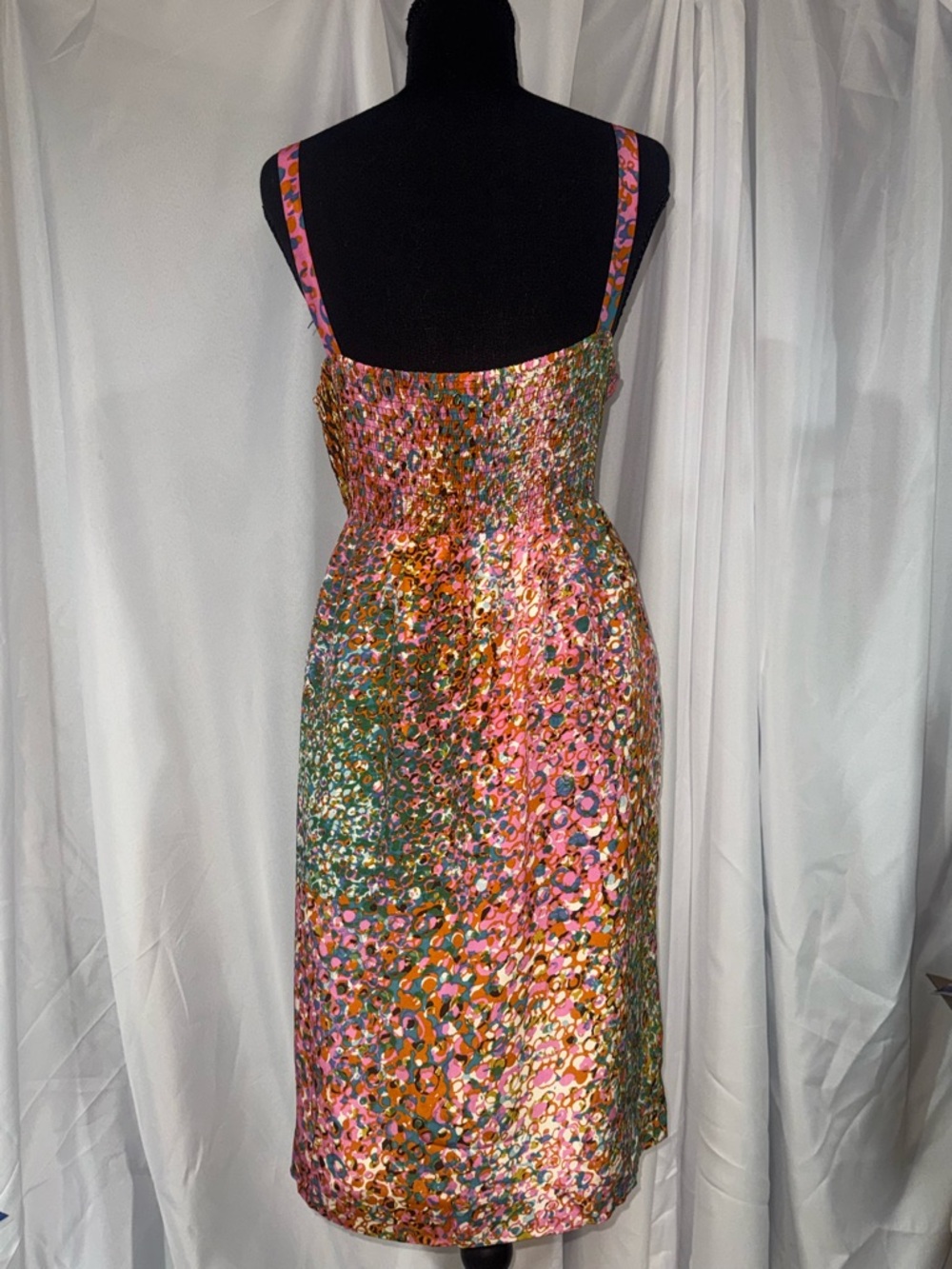 Maeve Pink and Green Colorful-Print Smocked Midi Dress - Picture 2 of 7